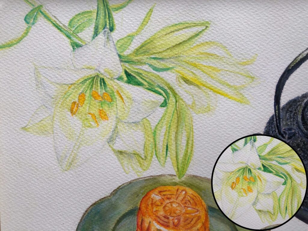 百合の花を水彩色鉛筆で描いた絵