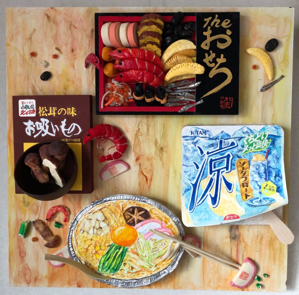 水彩色鉛筆と樹脂粘土で制作したアート作品